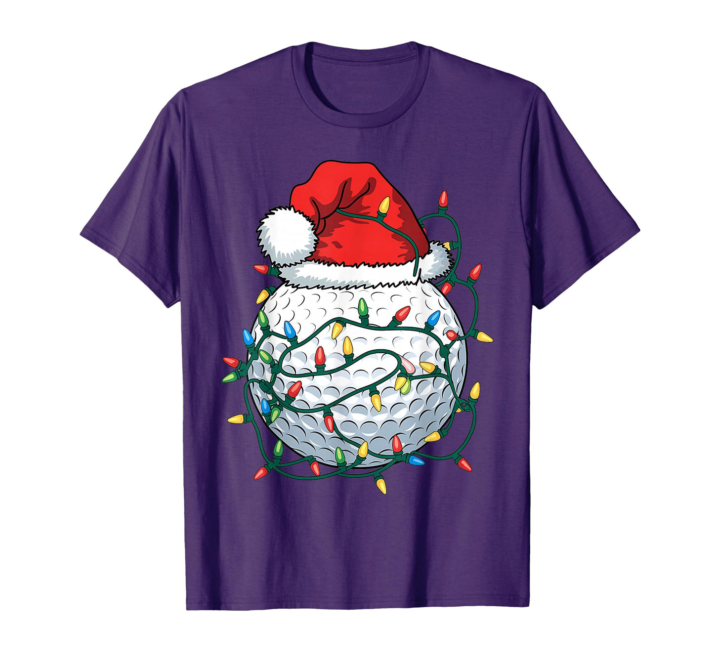 Golf Ball Santa Hat Men Womens Christmas Golfing Xmas Lights T-Shirt