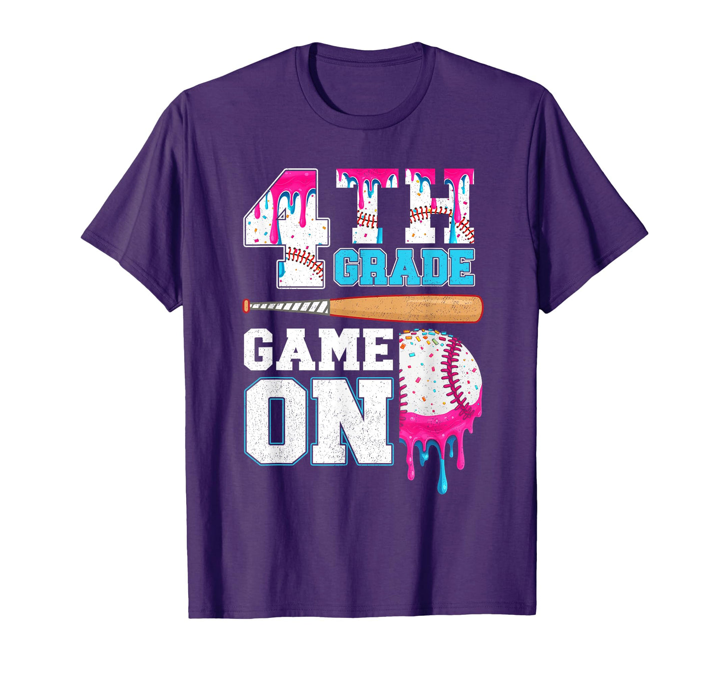 4th Grade Back to School Baseball Drip Ice Cream Game On Kid T-Shirt