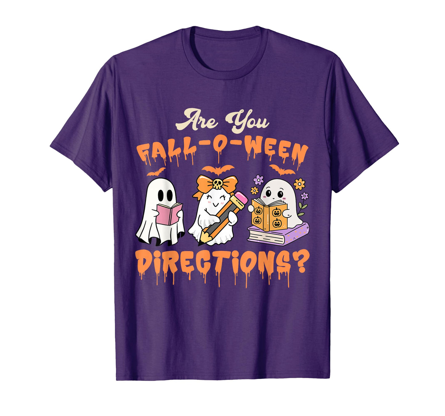 Retro are You Fall O Ween Directions Teacher Halloween Ghost T-Shirt
