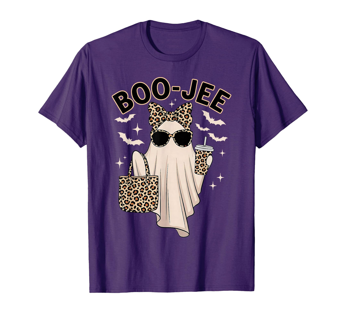 Cute Leopard Boo JEE Ghost Coffee Halloween Costume Women T-Shirt