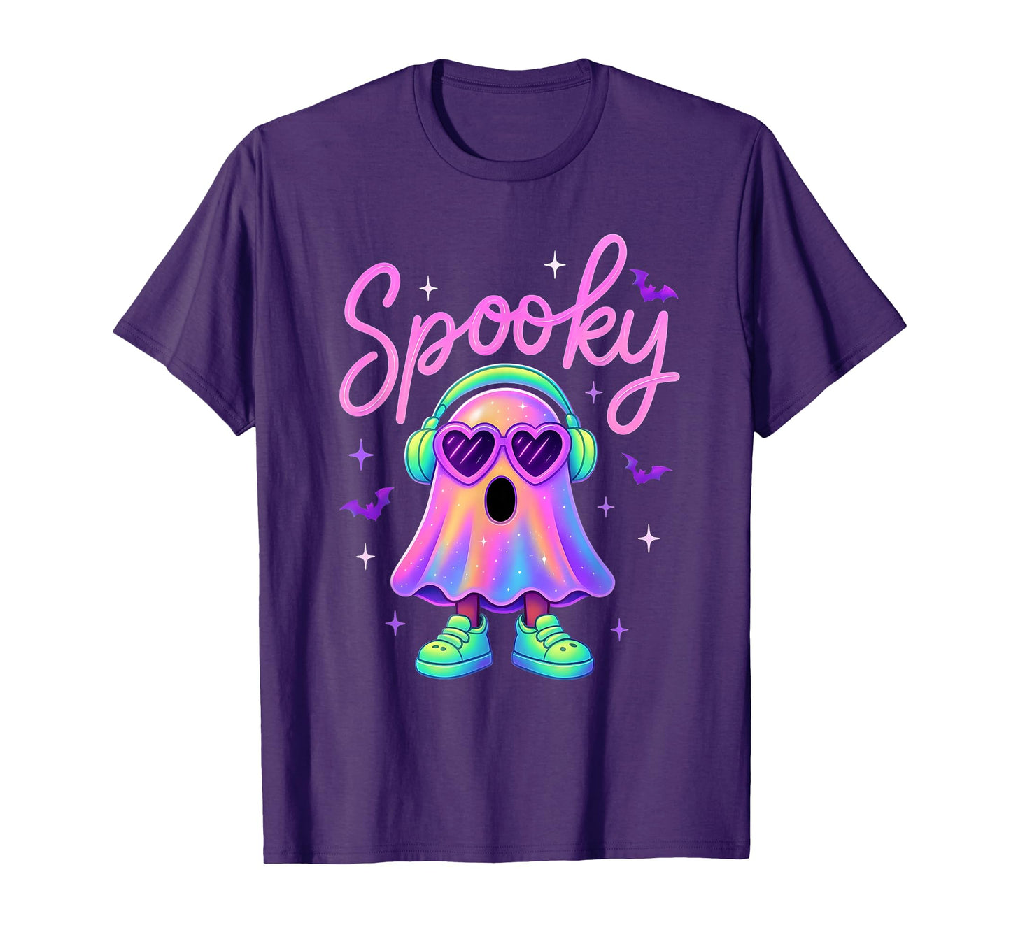 Cute Neon-Style Ghost Halloween Funny Spooky Season T-Shirt