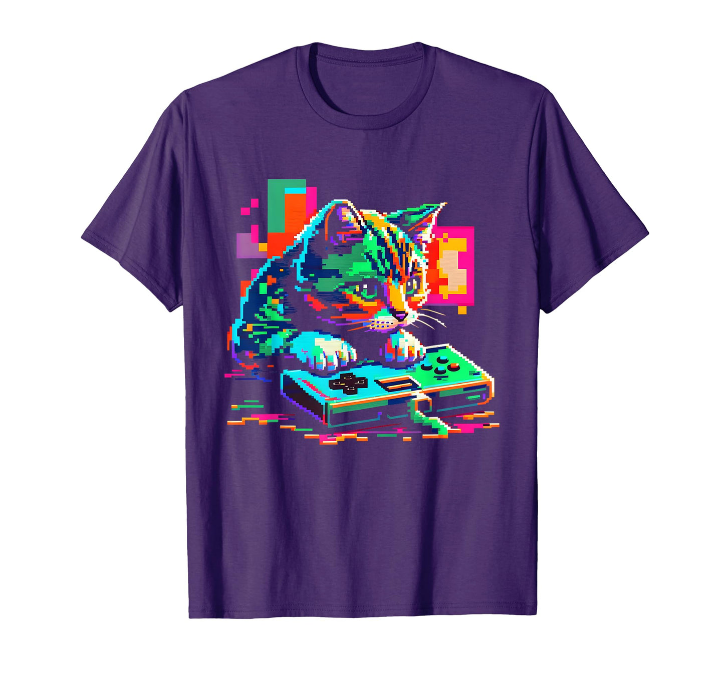 Cat Gaming 8-bit Gaming Cat Pixel Art Gamer Kitten T-Shirt for Men Women Girls Kids
