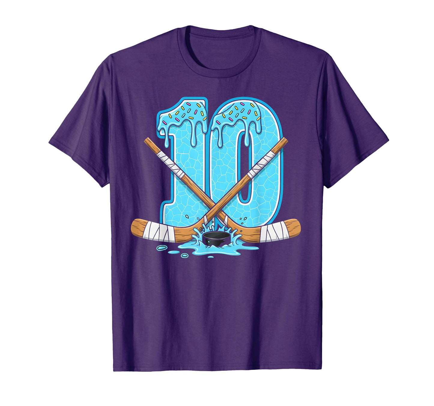 10 Year Old Hockey Ice Cream Drip Youth 10th Birthday Boys T-Shirt