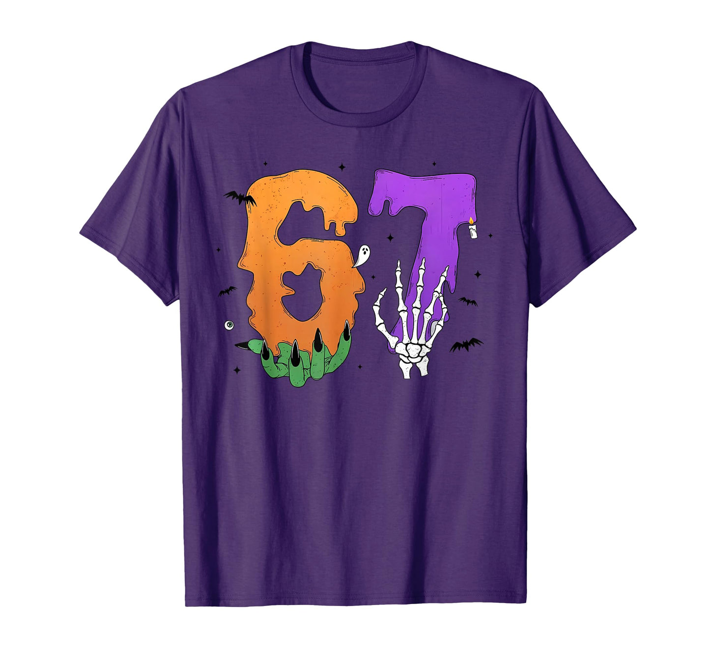 67 Skeleton Monster Hand Sign Meme Halloween Girls Boys Kids T-Shirt