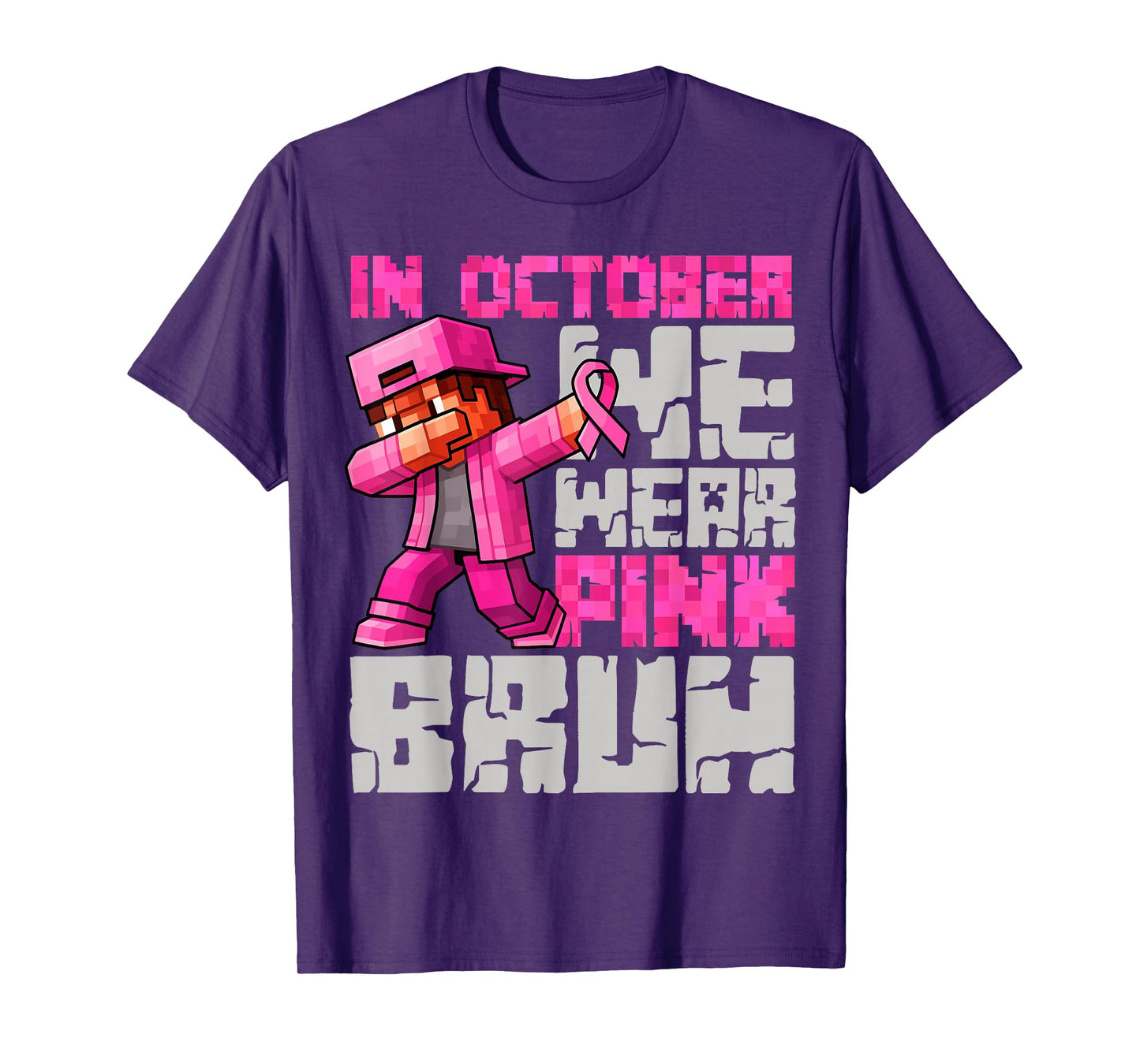 in October We Wear Pink Bruh Breast Cancer Game Pixel Kids T-Shirt