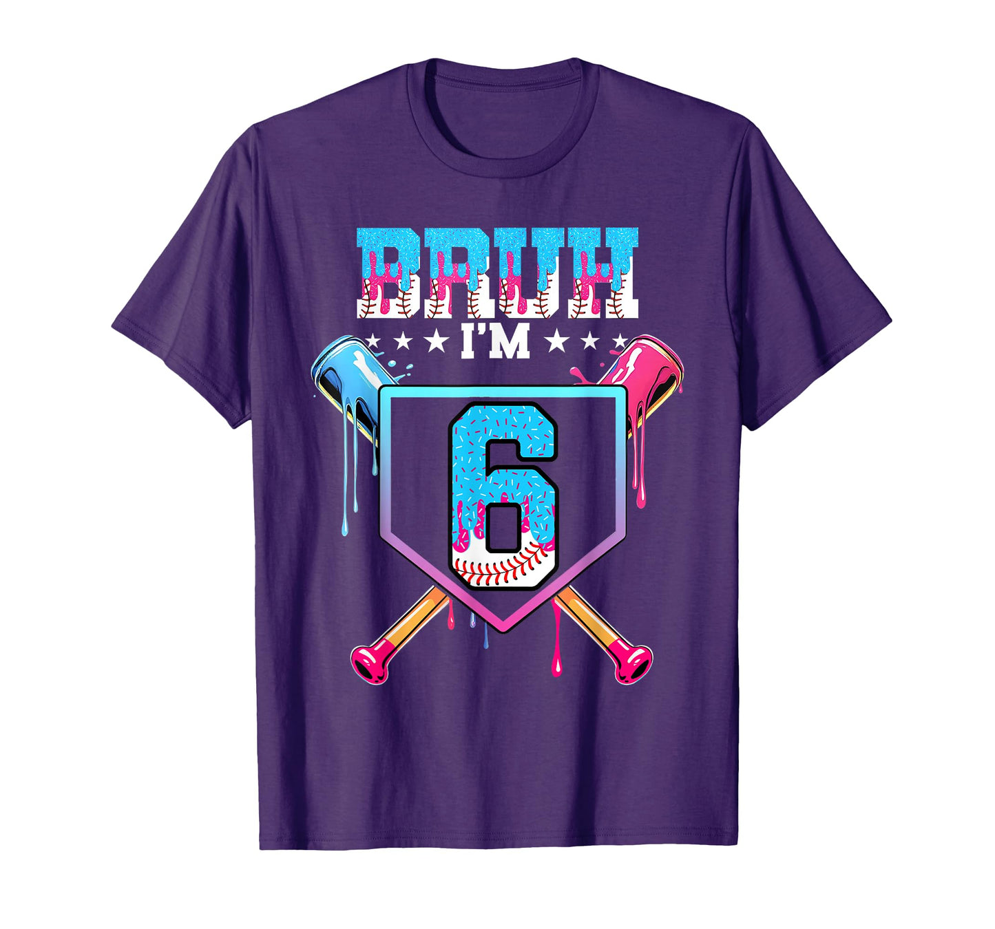 Bruh 6th Birthday Boy Baseball Ice Cream Drip 6 Year Old Boy T-Shirt