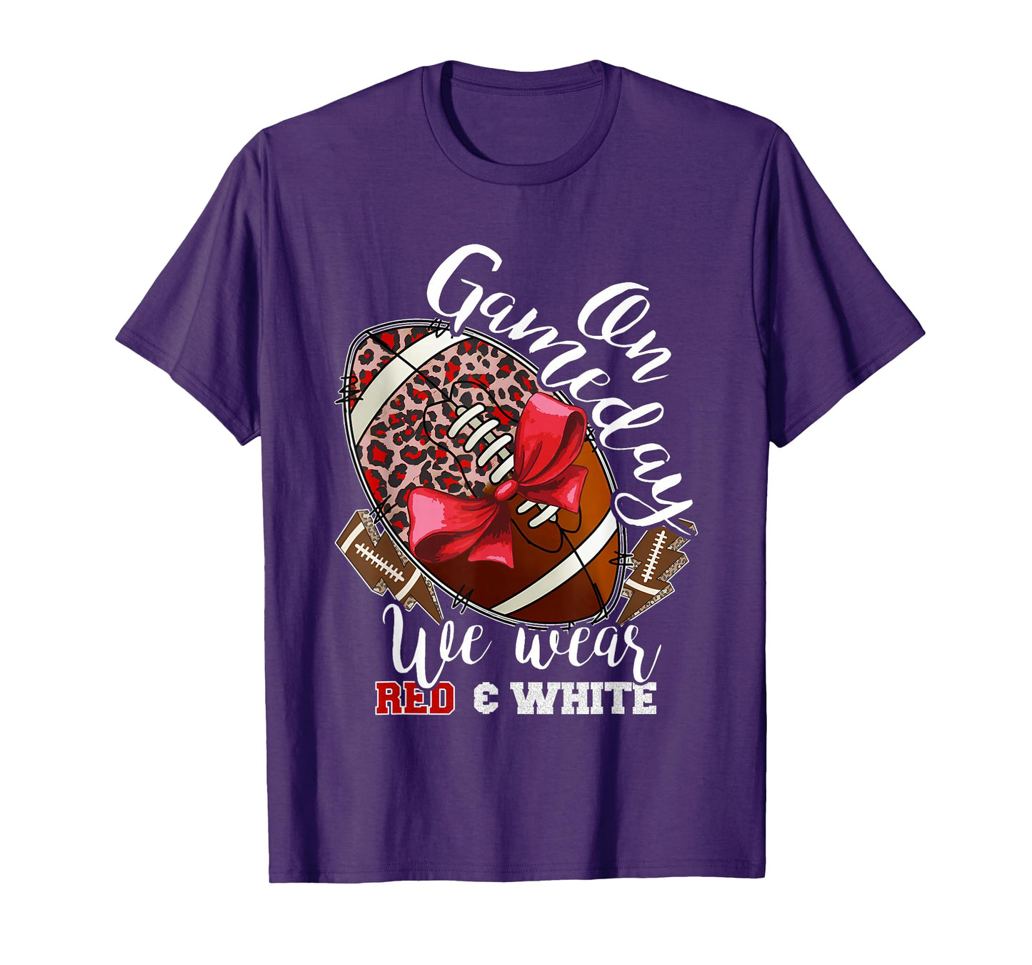 On Gameday Football We Wear Red and White School Spirit T-Shirt