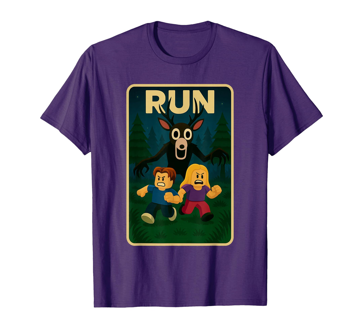 Run - 99 Nights Halloween Gamer Deer in The Forest Kids Meme T-Shirt
