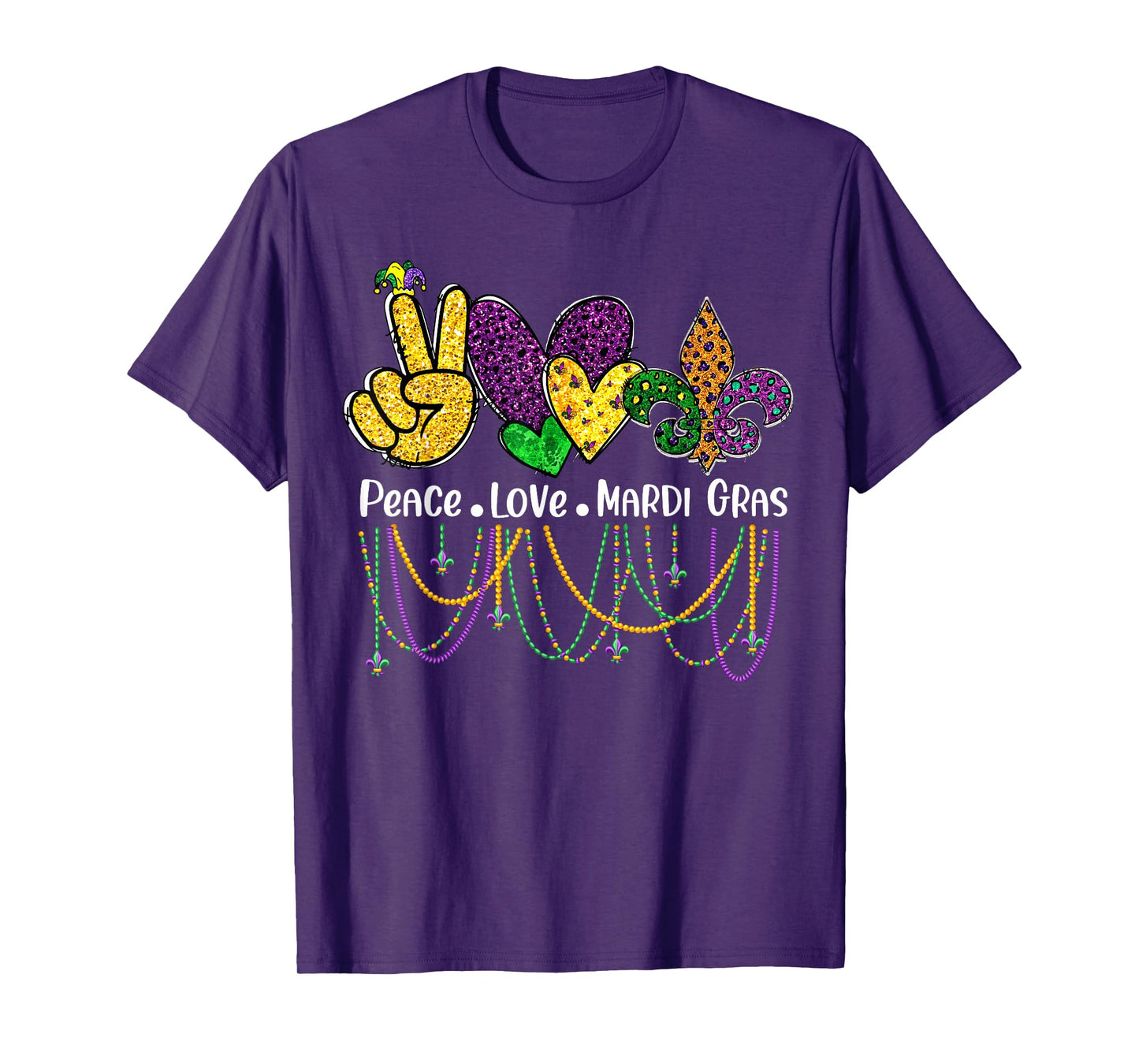 Peace Love Mardi Gras Beads for women Carnival Parade T-Shirt