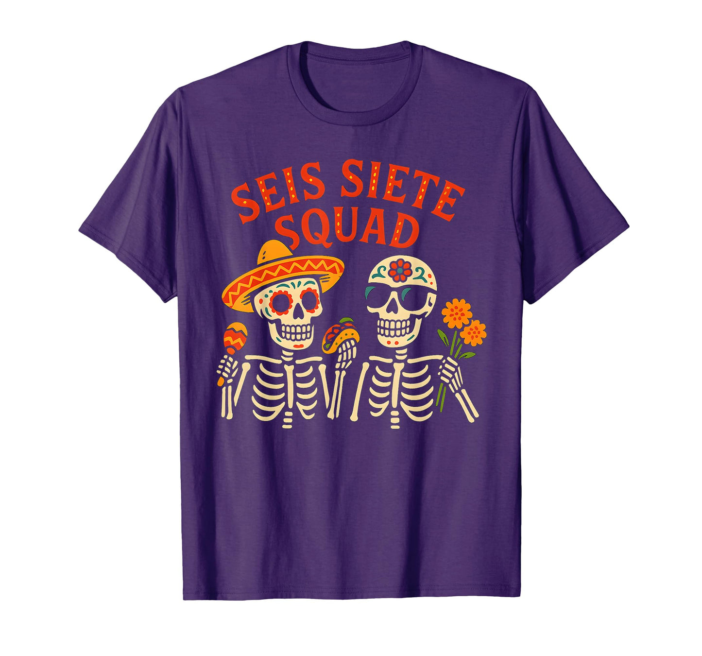 SEIS Siete Mexican Los Muertos Calaveras Sugar Skull 67 Boys T-Shirt