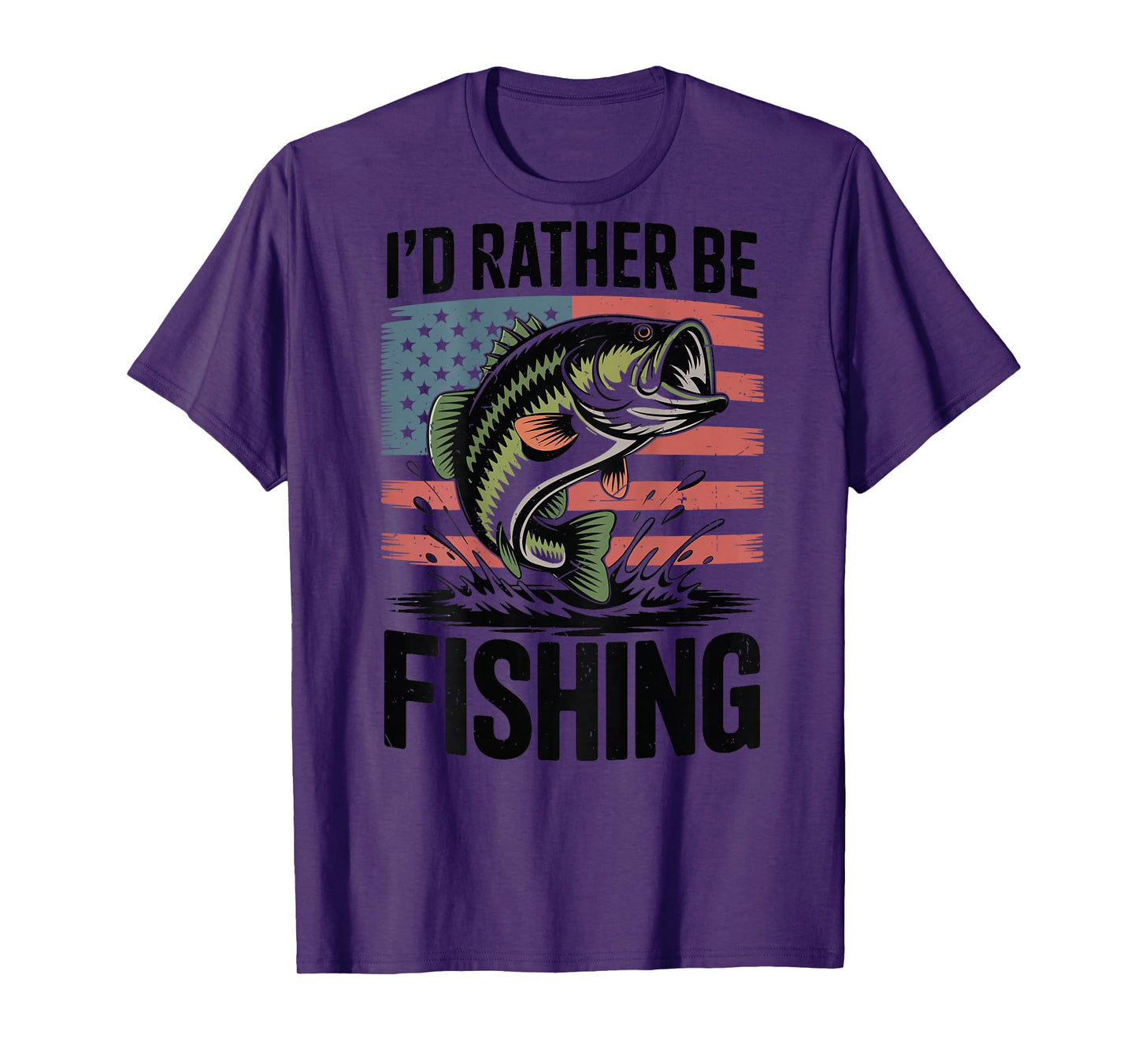 Id Rather Be Fishing-Shirt Funny Bass Fishing American Flag T-Shirt