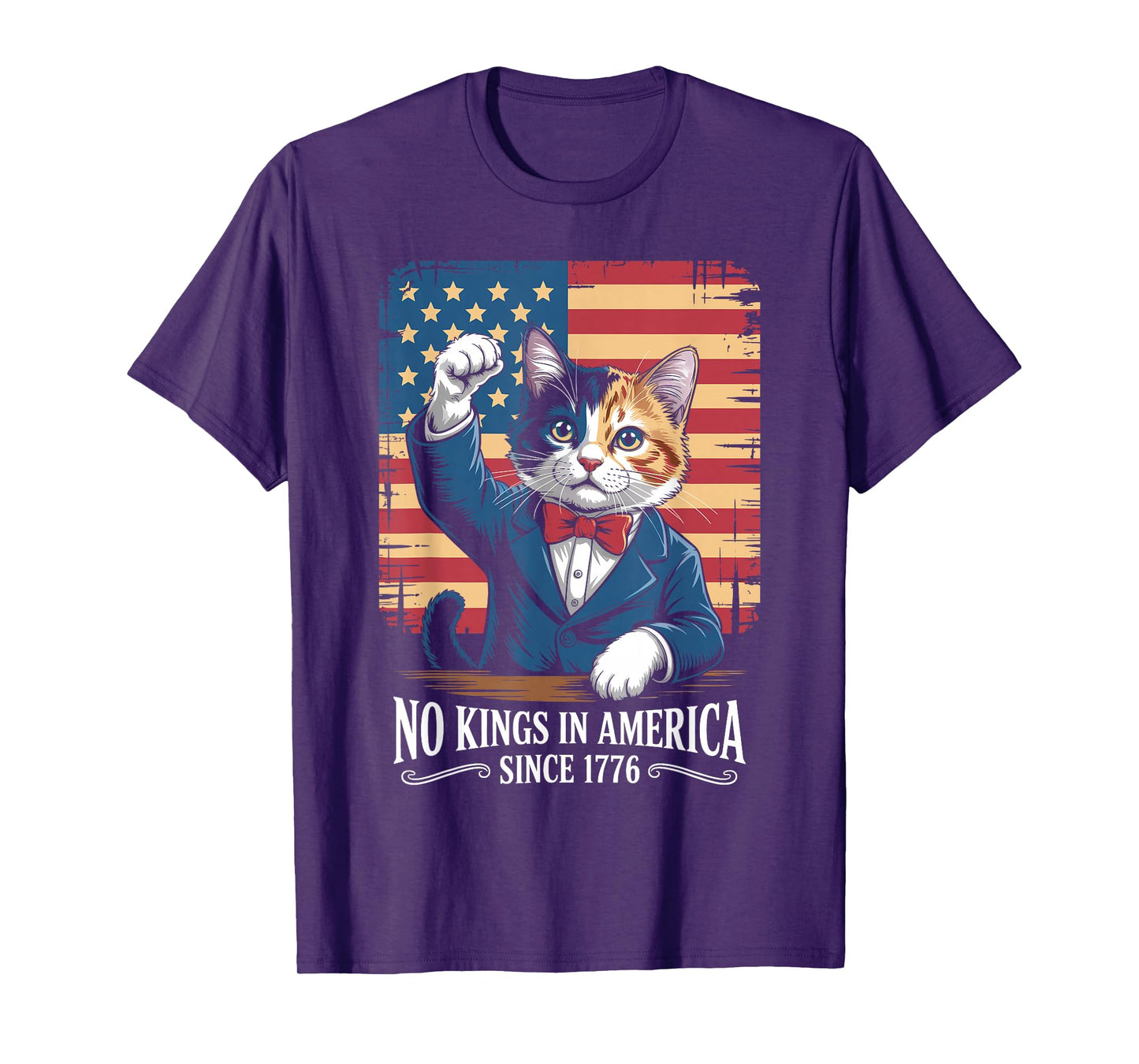 No Kings in America 1776 Revolutionary Funny Patriotic Cat T-Shirt