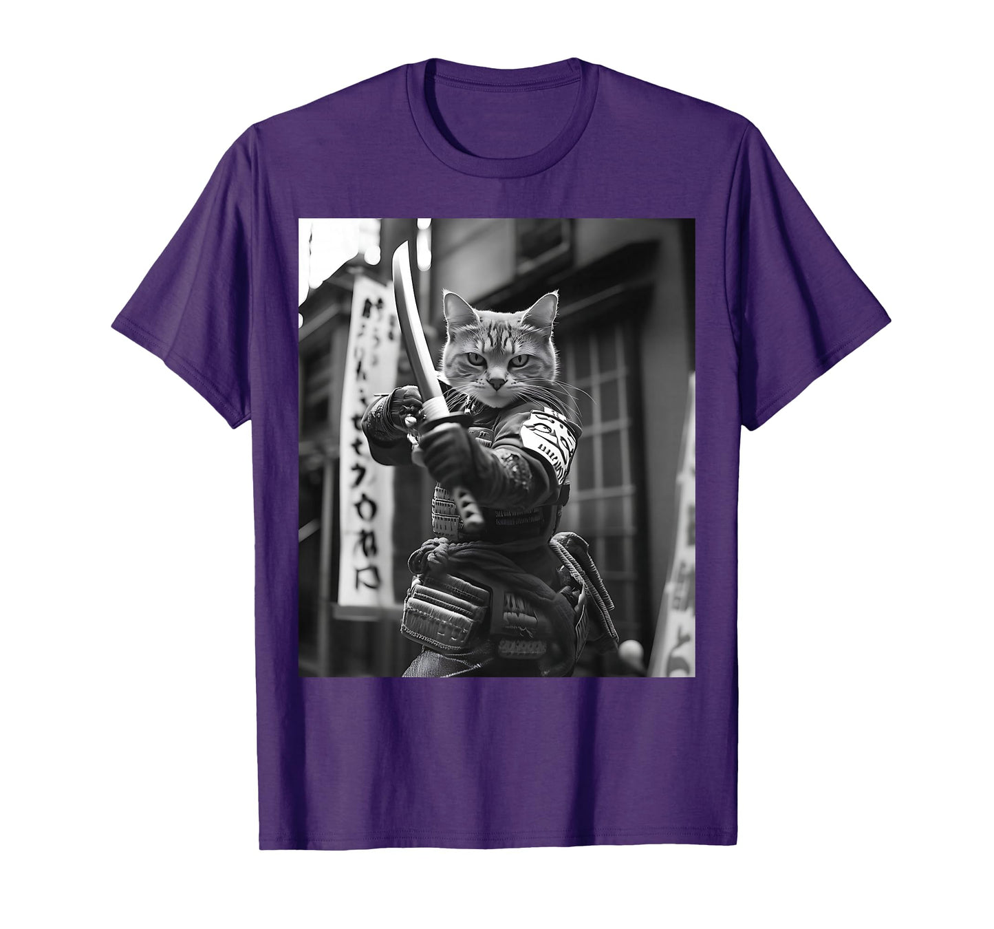 Funny Japanese Samurai Cat Meme Martial Arts Dad Graphic Tee T-Shirt