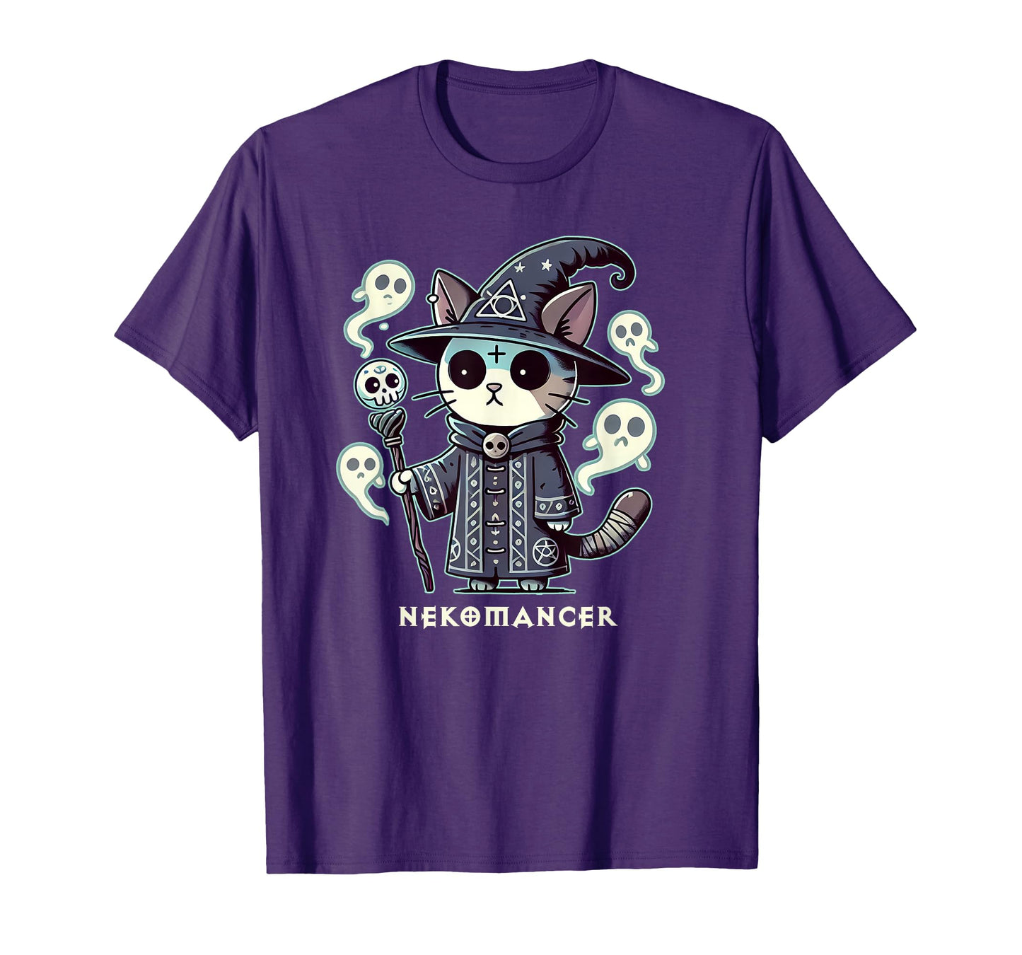 RPG Cat Nekomancer | Neko Cat ARPG Necromancer RPG Gamer LARP D20 T-Shirt - Black, Small, Short Sleeve, Unisex-Adults and Unisex-Kids