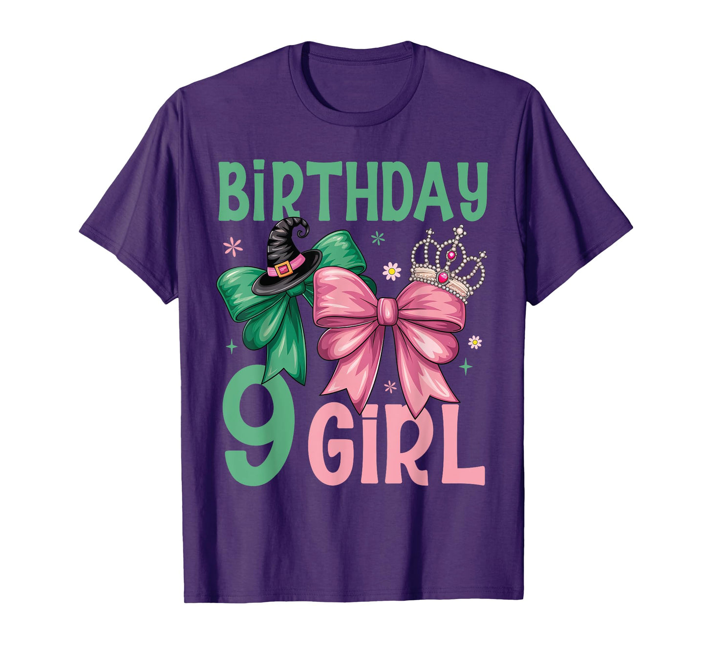 9th Birthday Witch Pink And Green 9 Year Old Birthday Girl T-Shirt
