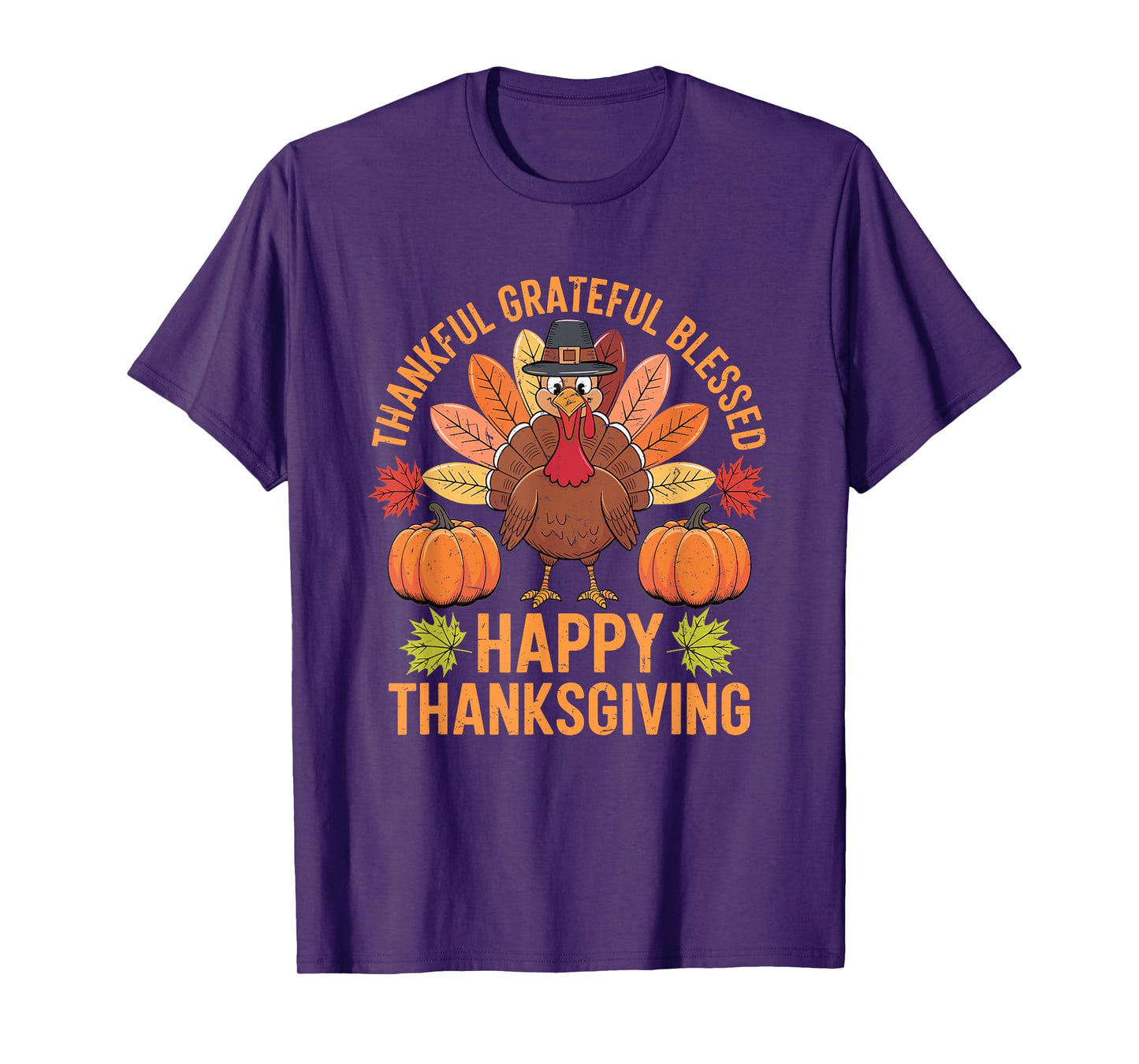 Thankful Grateful Blessed Turkey Women Happy Thanksgiving T-Shirt