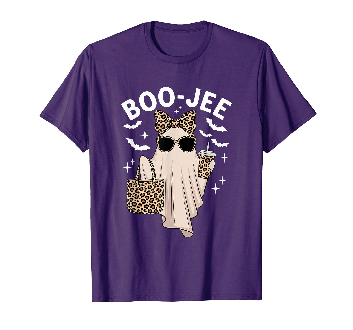 Coquette Leopard Ghost Coffee Boo-JEE Halloween Boujee Ghost T-Shirt