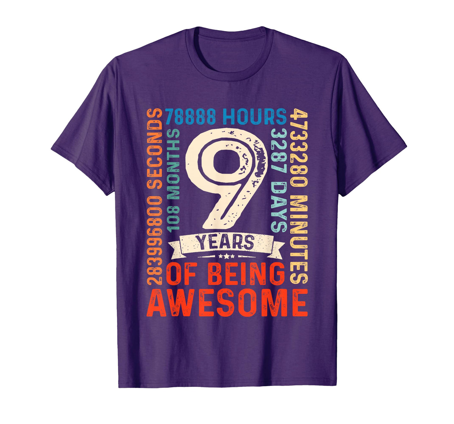 Nine 9yr Vintage 9th Birthday 9 Years Old Retro 108 Months T-Shirt