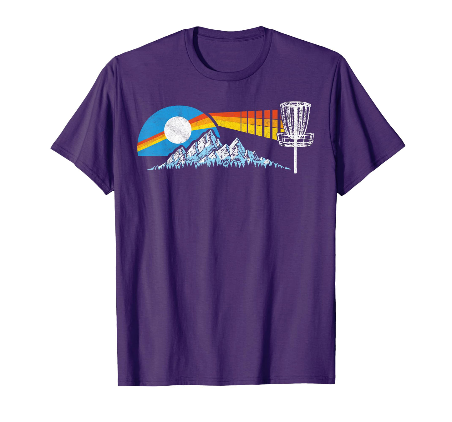Disc Golf Distressed Mountains & Sun 80s Vintage T-Shirt