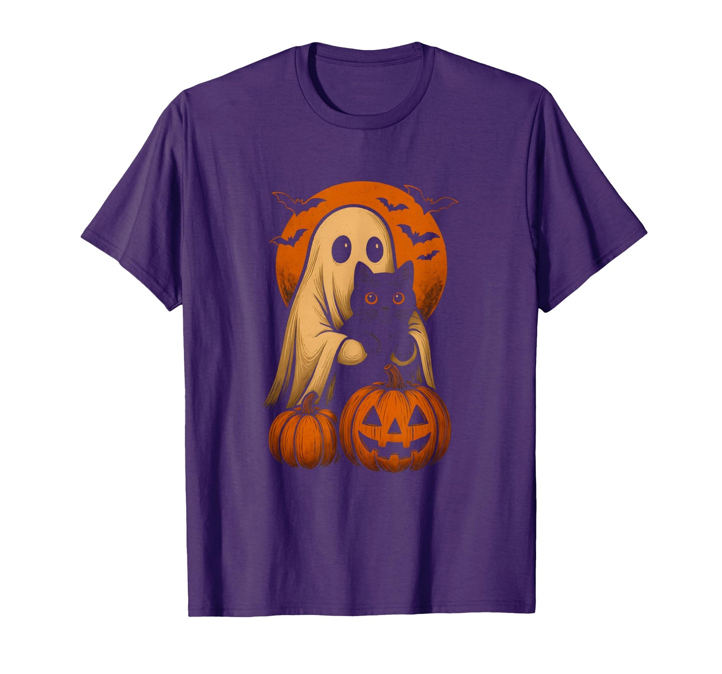 Cute Ghost and Cat with Pumpkin for Halloween Costume Party T-Shirt