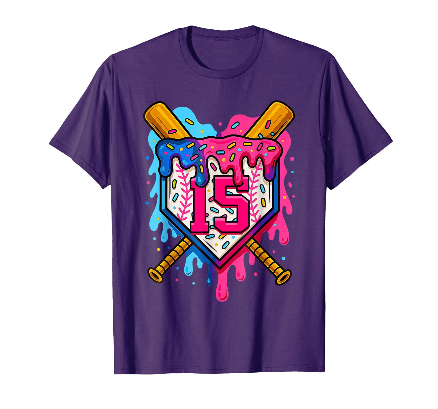 15th Baseball Birthday Ice Cream Drip Boys Girls 15 Years T-Shirt