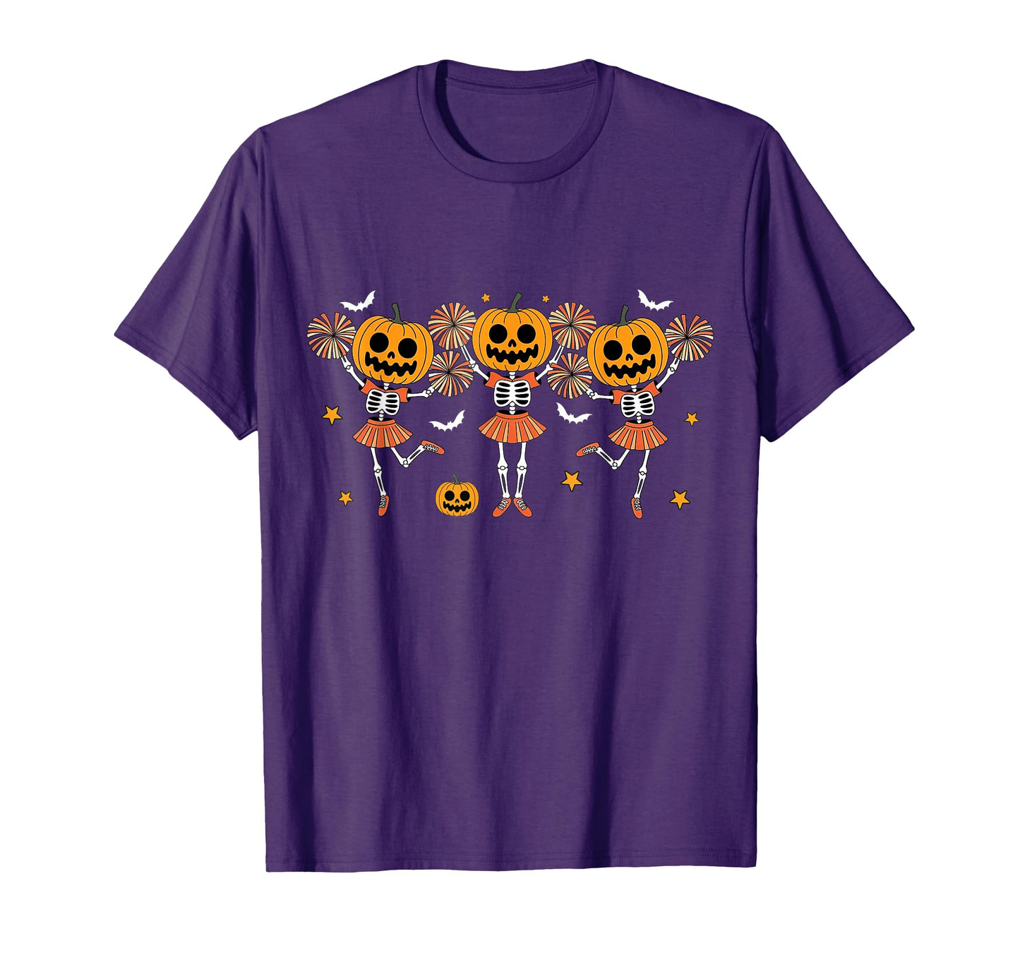 Cheer Girl Pumpkin Skeleton Halloween Girls Kids Cheerleader T-Shirt