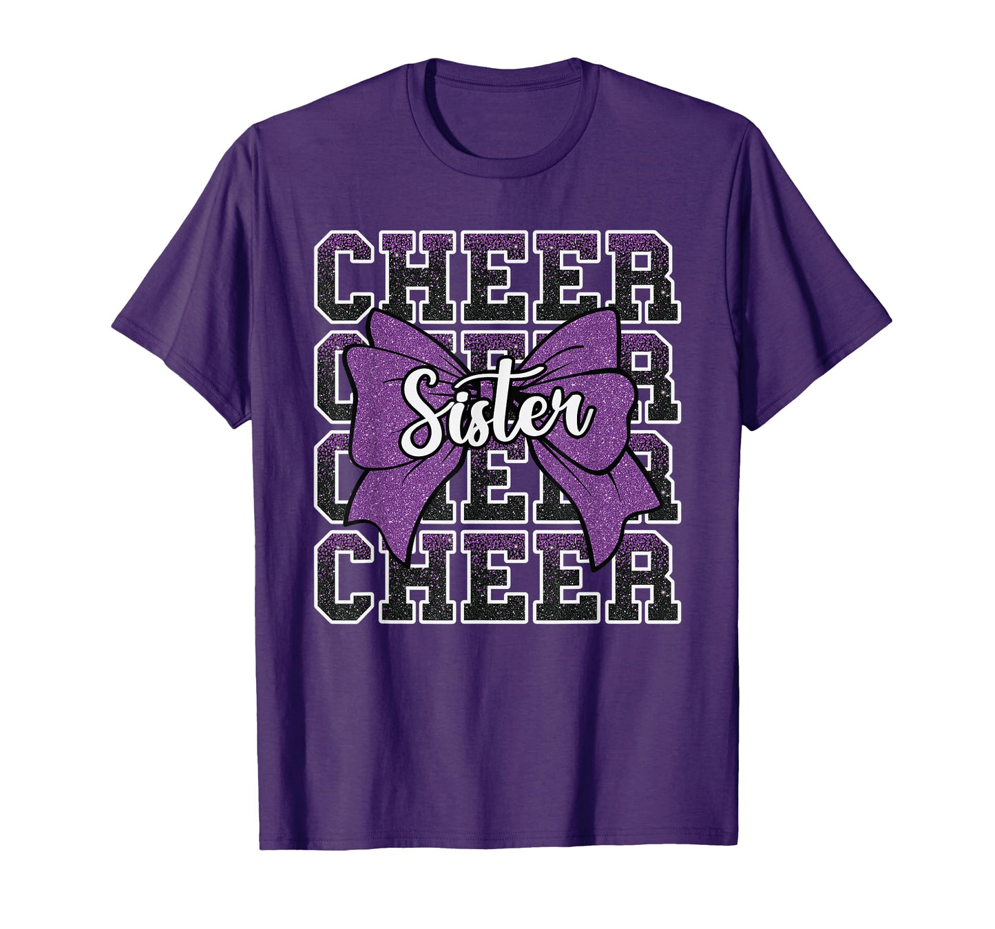 Cheer Sister Bow Sport Cheerleader Cheerleading Purple T-Shirt