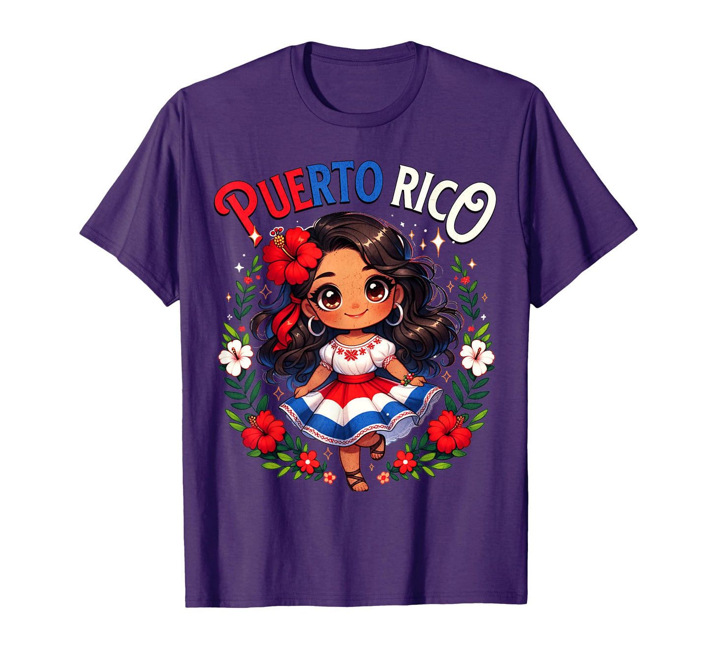 Puerto Rican Girl Culture Pride Cute Girl Traditional Dress T-Shirt