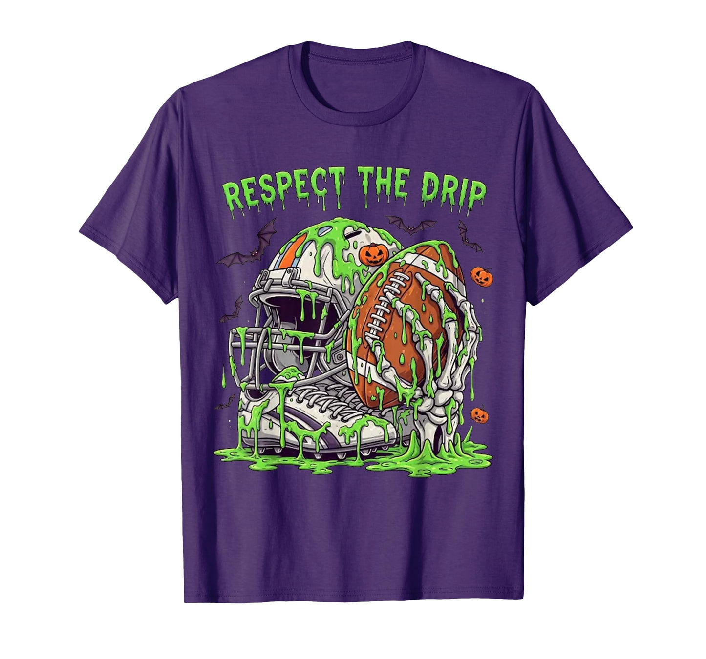 Respect The Drip Football Halloween Skeleton Hand Game Day T-Shirt