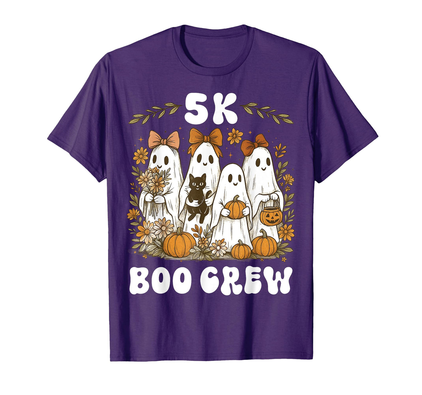 5K Boo Crew Halloween Teacher K5 Floral Ghost Trick or Teach T-Shirt