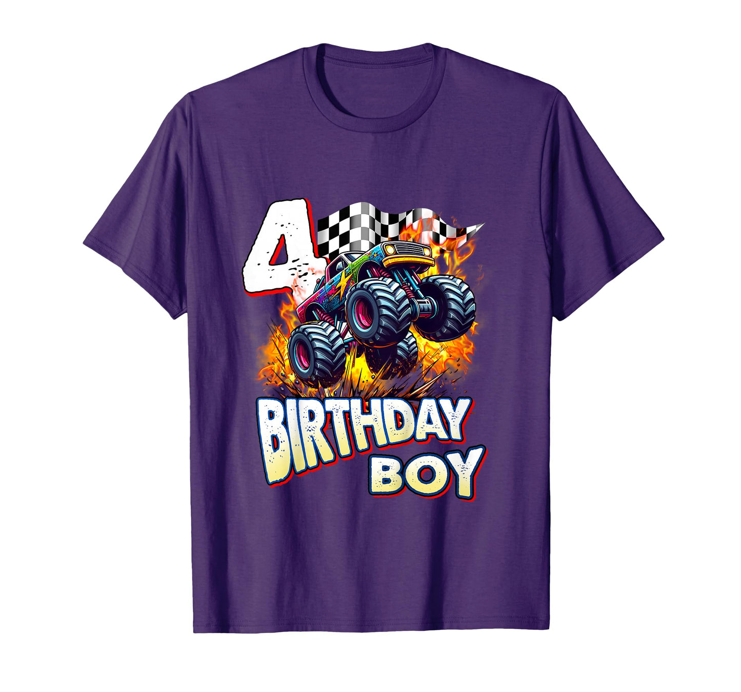 Kids Birthday Monster Truck 4 Year Old Boys 4th Party Born 2021 T-Shirt