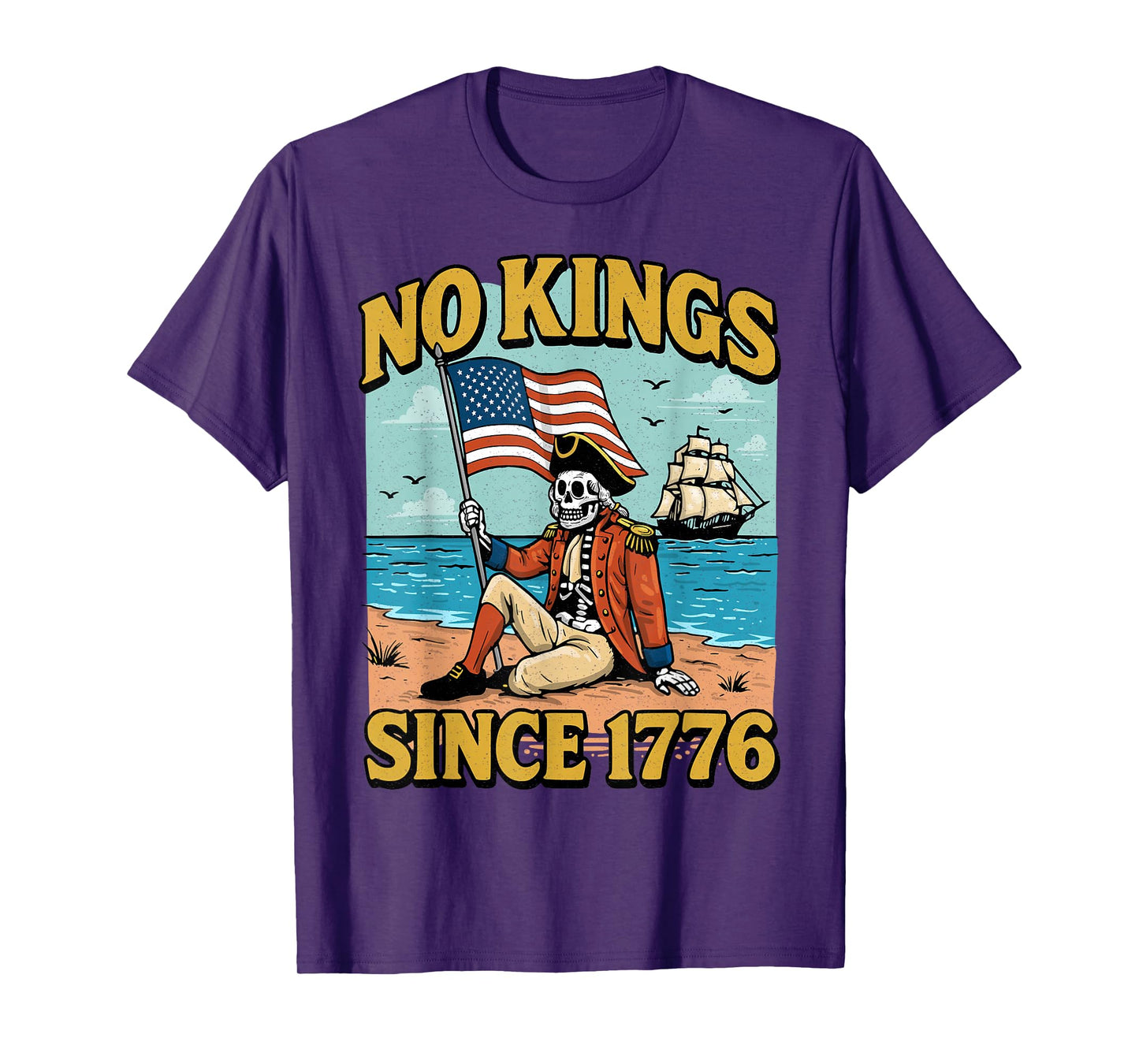 No Kings Since 1776 Funny Skeleton USA Flag 4th of July T-Shirt