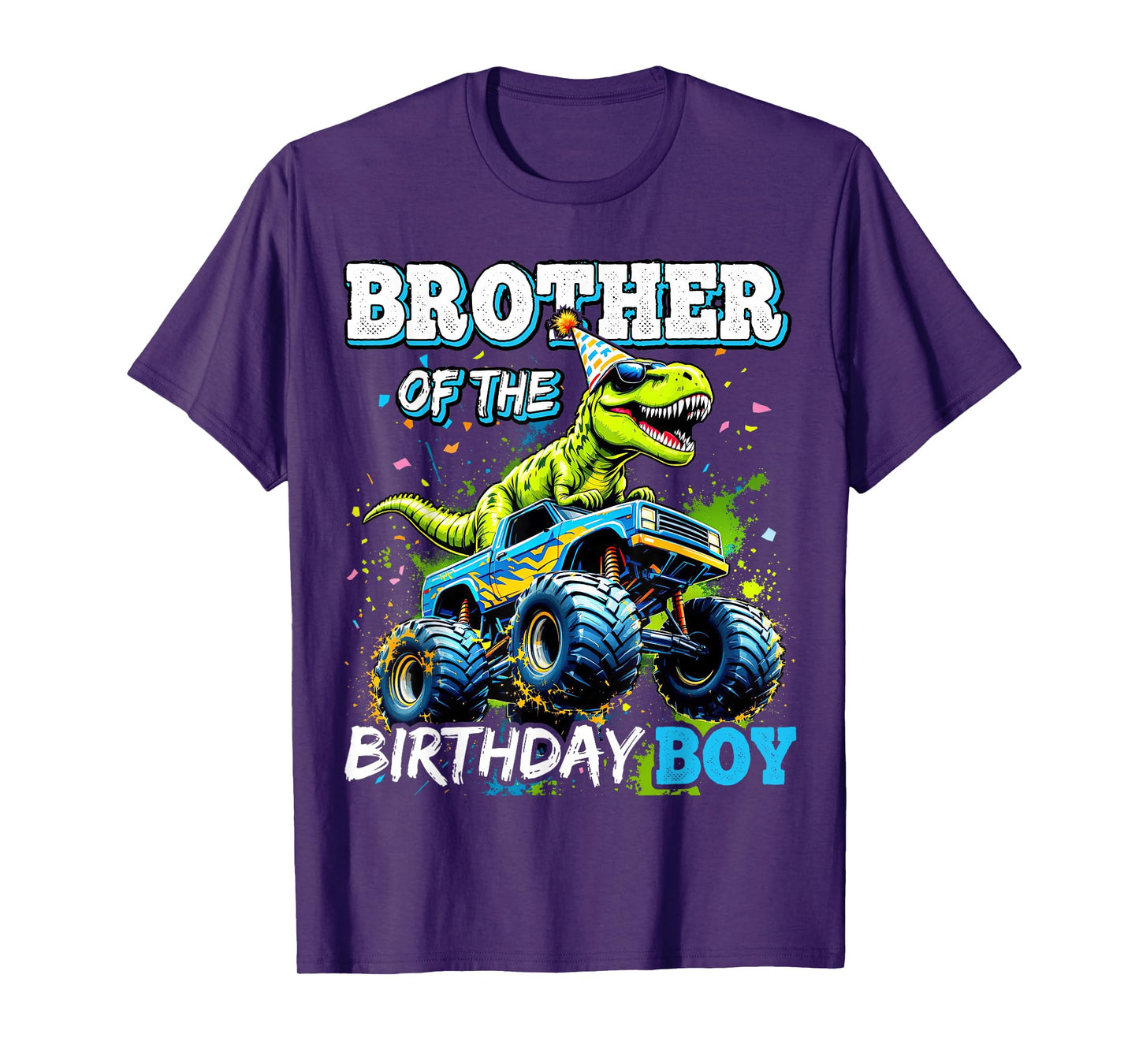 Brother of the Birthday Boy Monster Truck Dinosaur Party T-Shirt