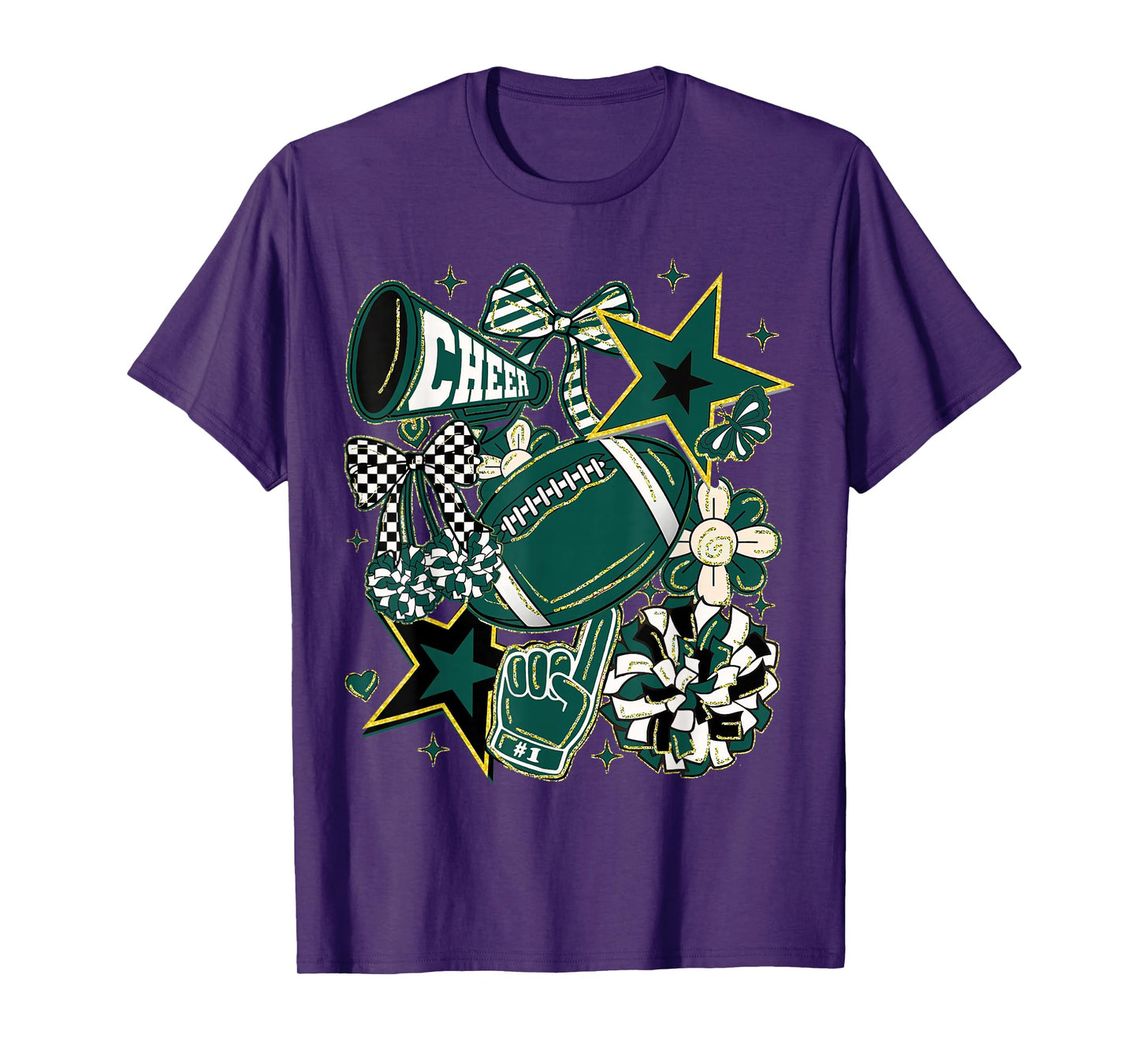 Coquette Bow Football Green Game Cheer Mom Touchdown T-Shirt