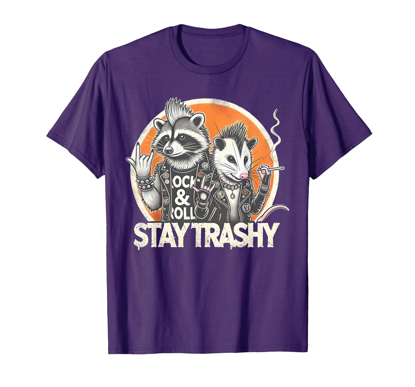 Stay Trashy Racoon Possum Funny Rock On Street Cat Punk Meme Men Women T-Shirt