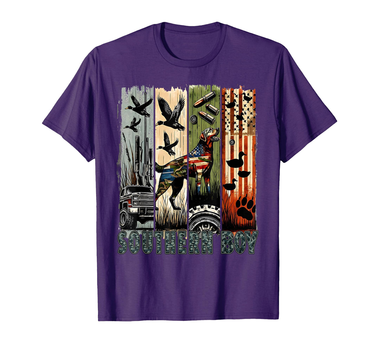 Southern Boy Camo Hunting Duck Dog Patriotic USA Flag Boys T-Shirt