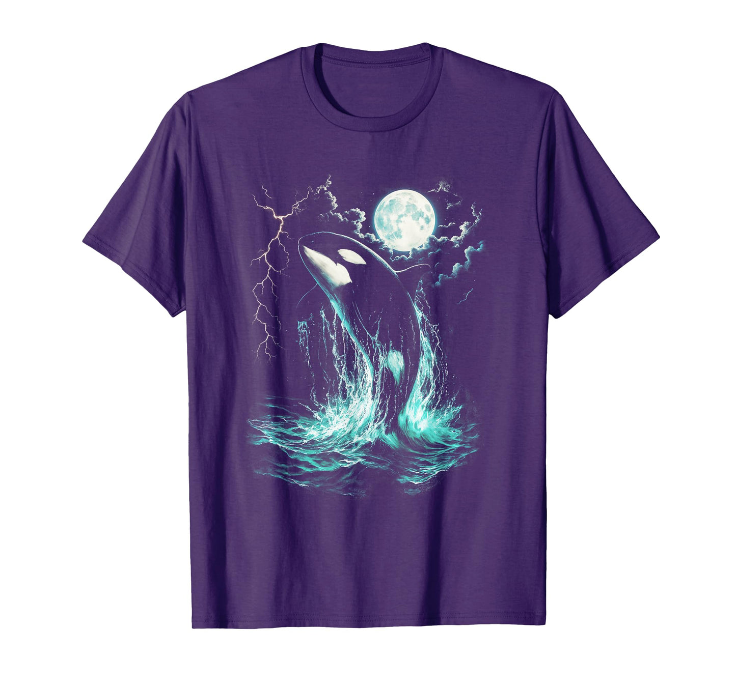 Orca Midnight Vintage Moonlight Ocean Lightning Men Boy Kids T-Shirt