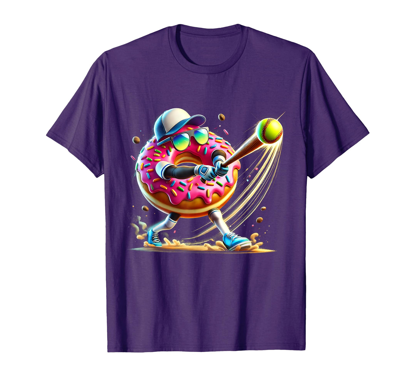 Donut Playing Softball Donut Lover Softball Player T-Shirt