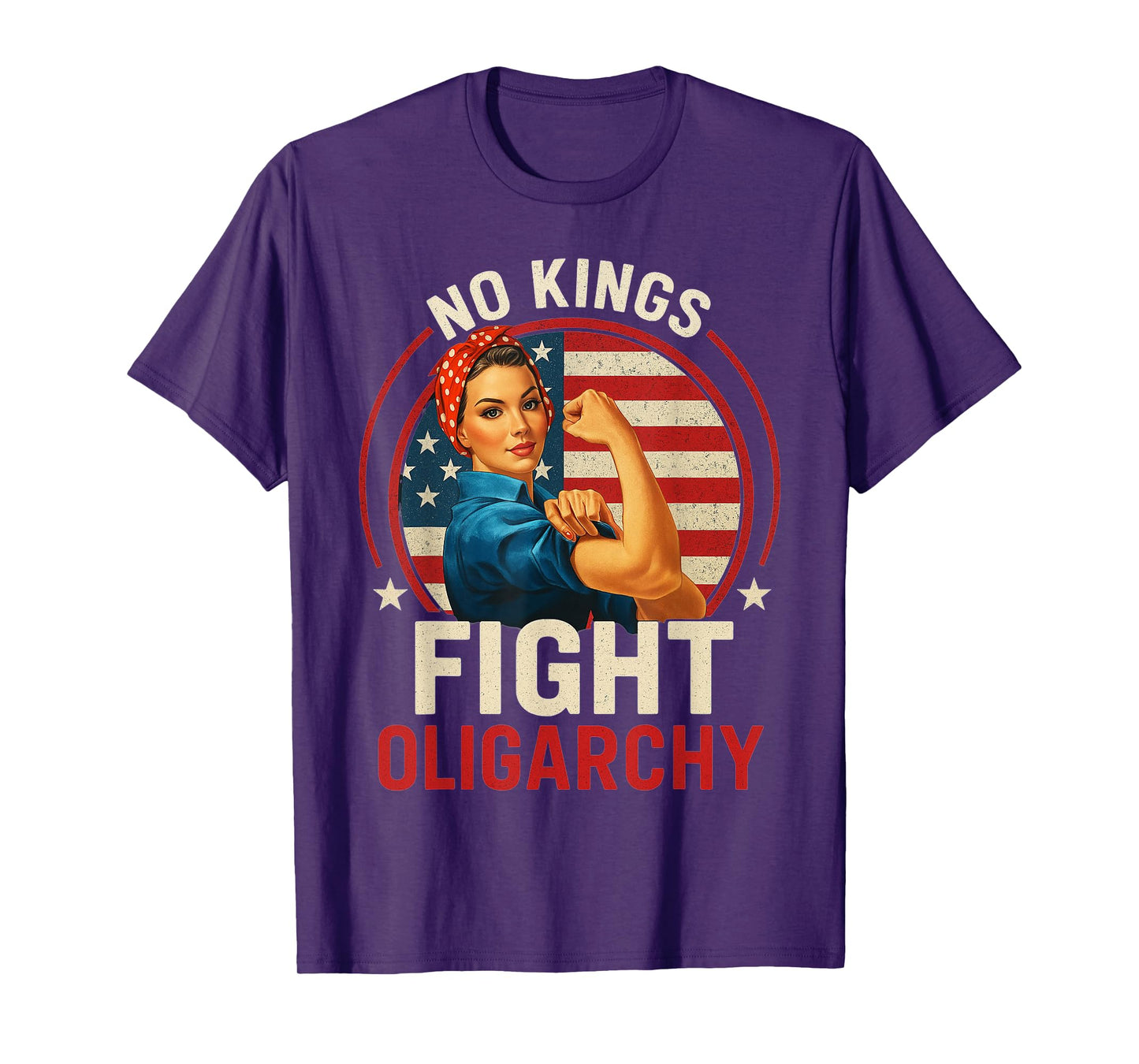 Retro No Kings Fight Oligarchy Woman's Girl America Flag T-Shirt