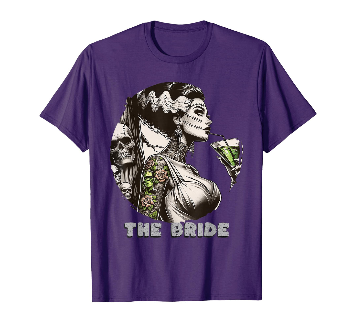 Funny The Bride The Monster Frankenstein Spooky Halloween T-Shirt