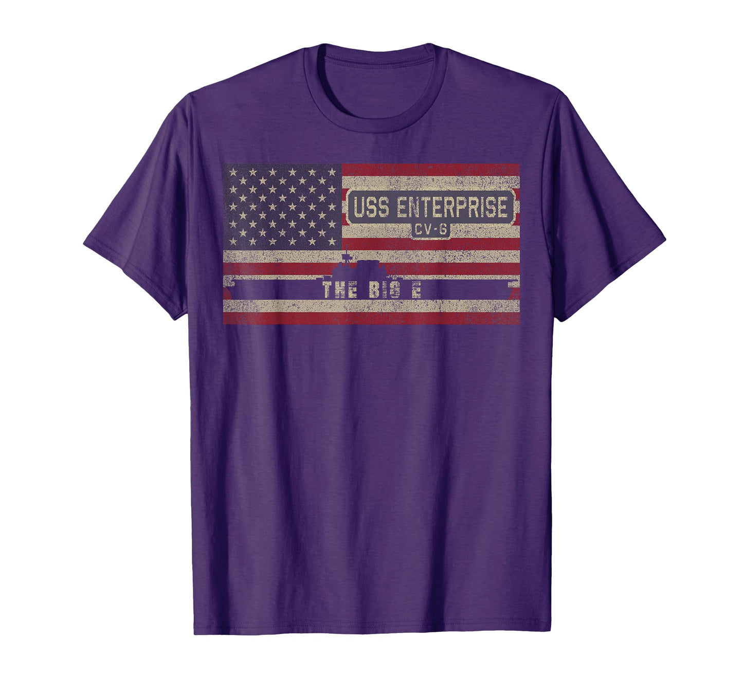USS Enterprise CV-6 WW2 Aircraft Carrier USA American Flag T-Shirt