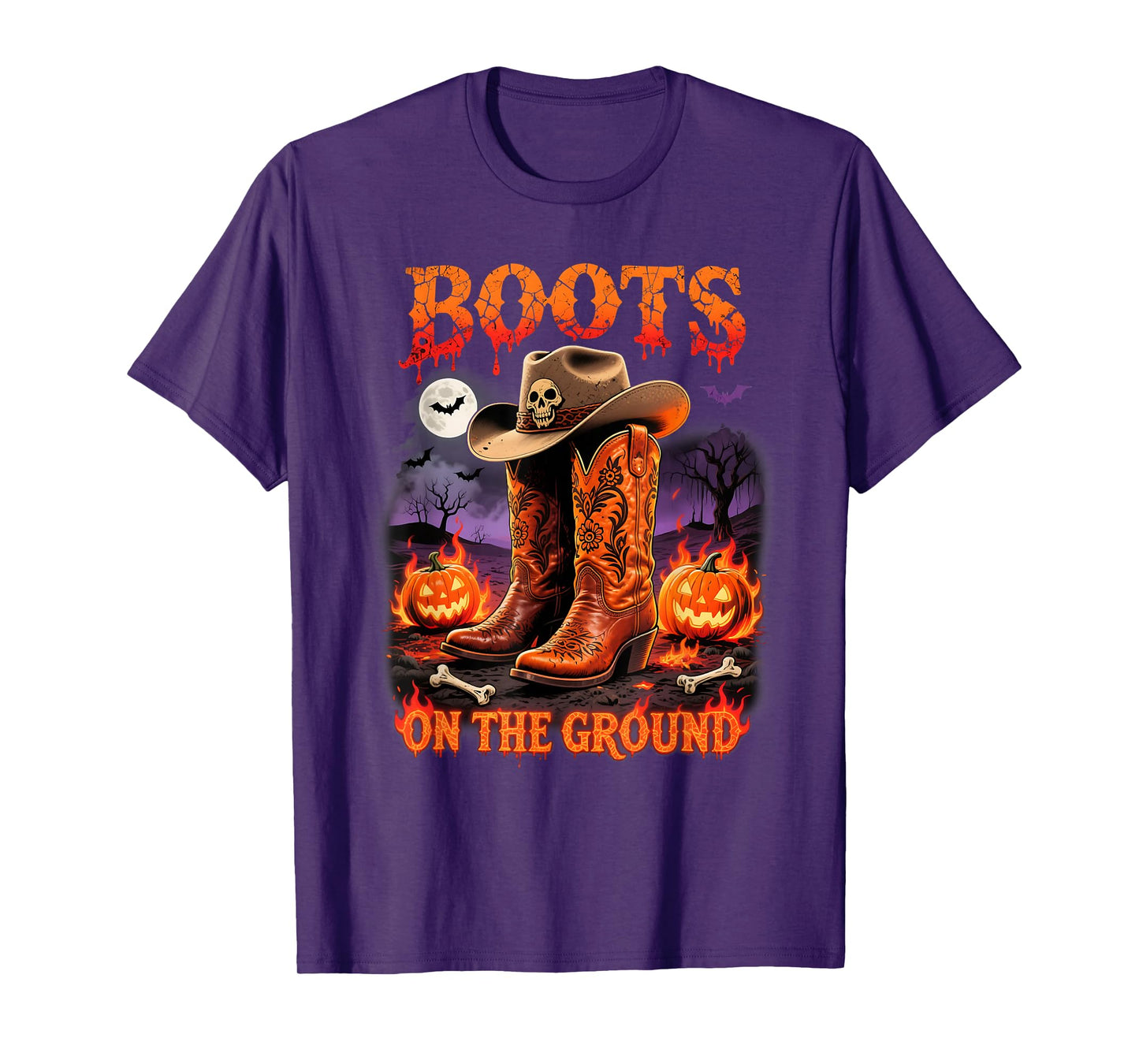 Boots On The Ground Halloween Cowboy Fire Art T-Shirt