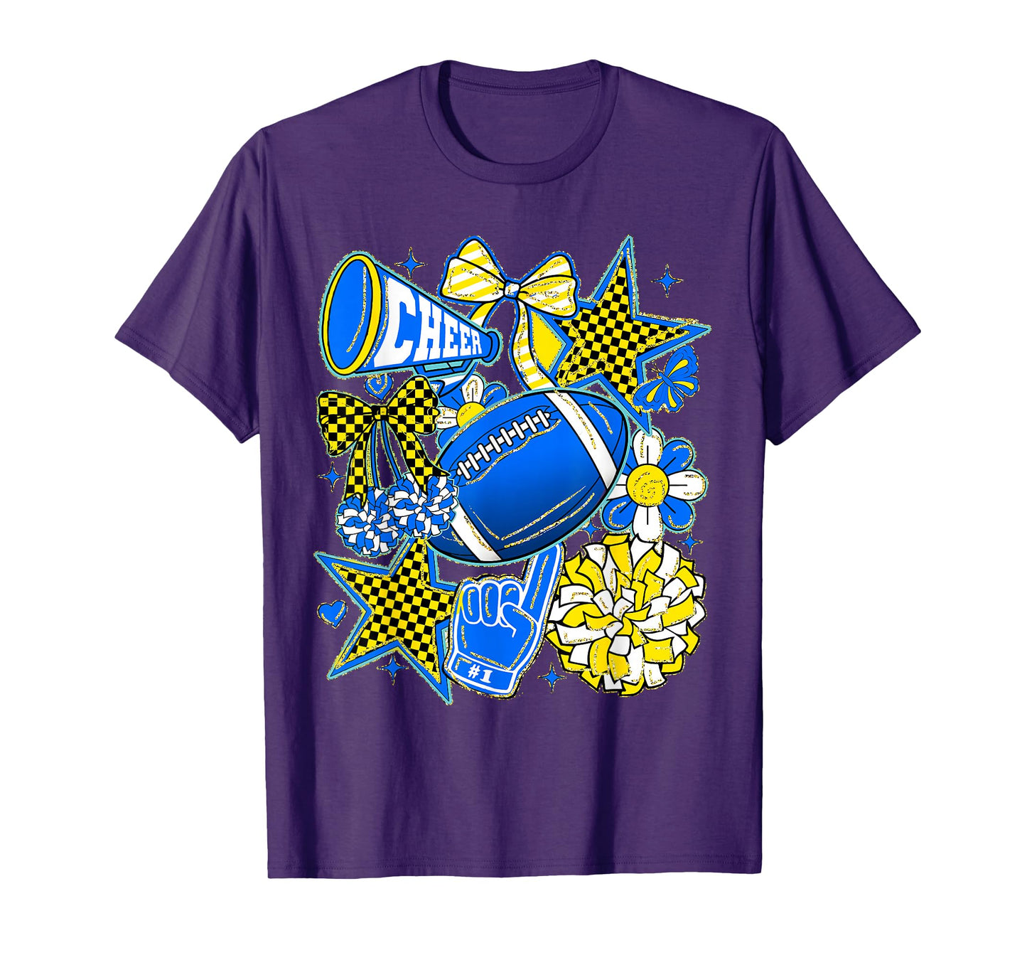 Retro Blue & Gold Cheer Football Game Day Coquette Bow Kids T-Shirt