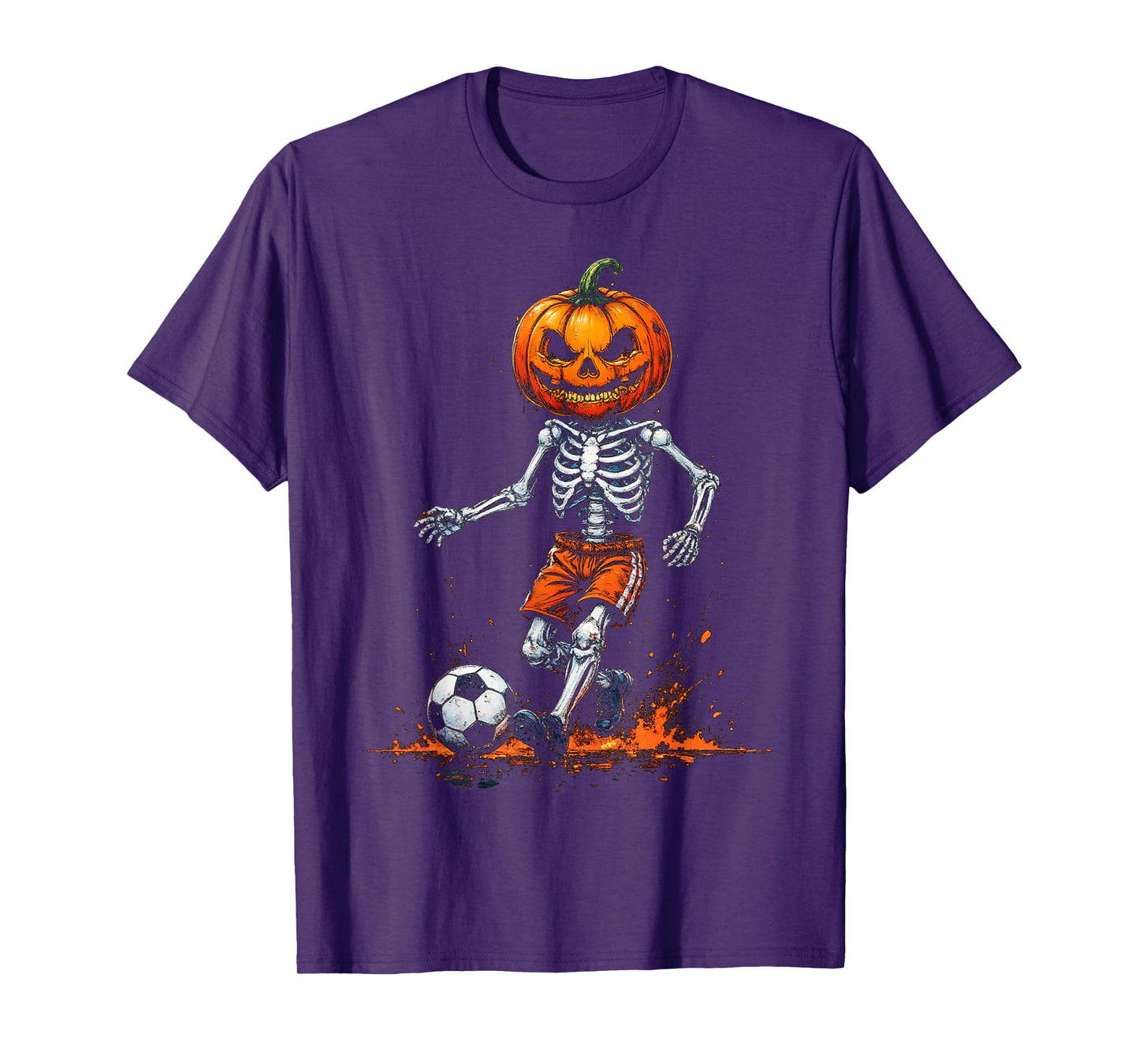 Spooky Pumpkin Skeleton Soccer Funny Halloween 2025 Costume T-Shirt