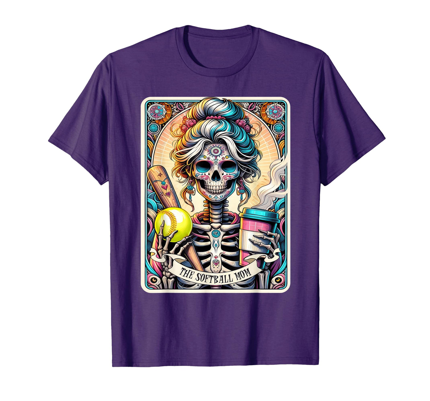 Softball Mom Tarot Card Skeleton Vintage Funny T-Shirt