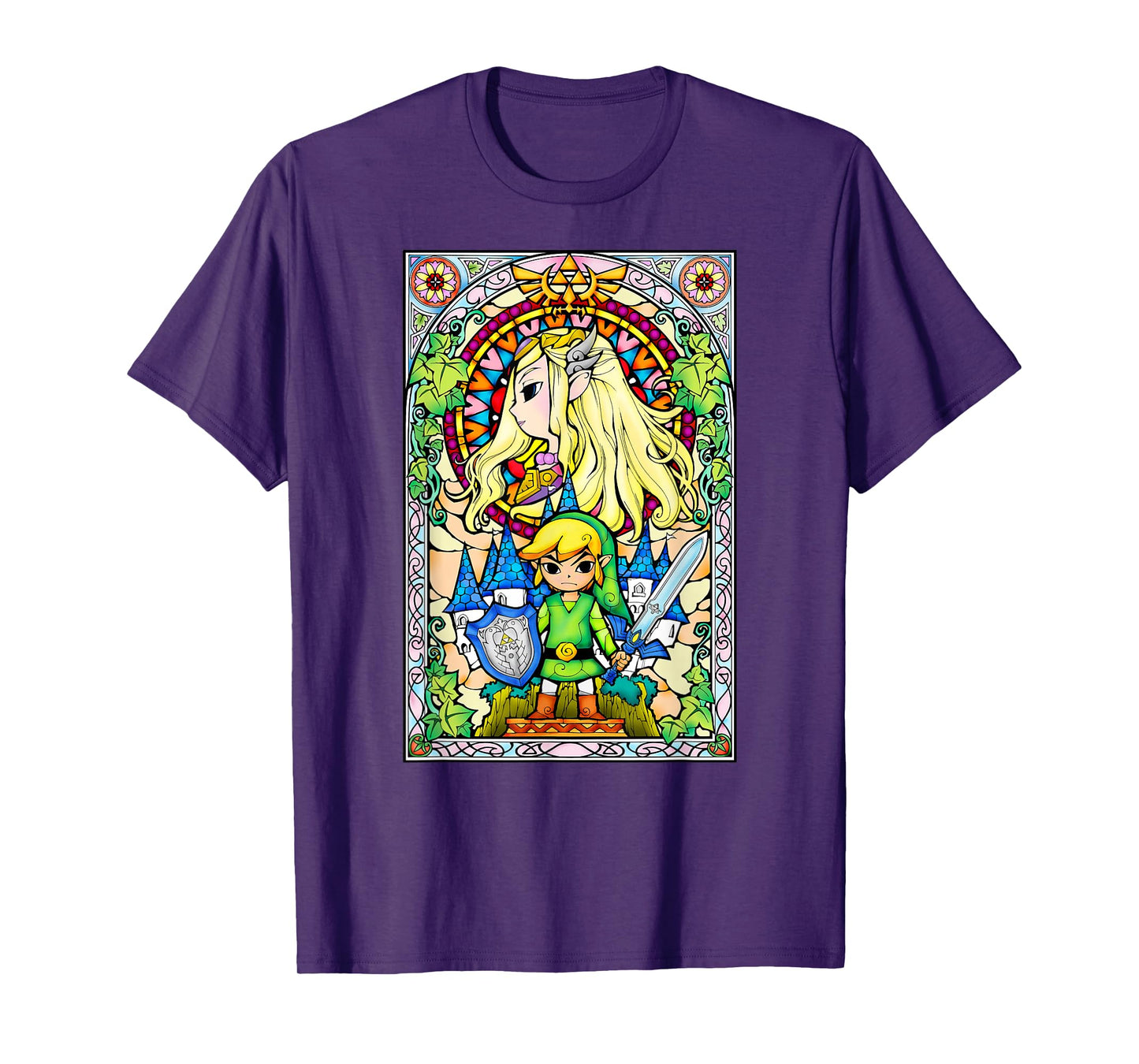 Nintendo Zelda Link & The Princess Stained Glass T-Shirt T-Shirt
