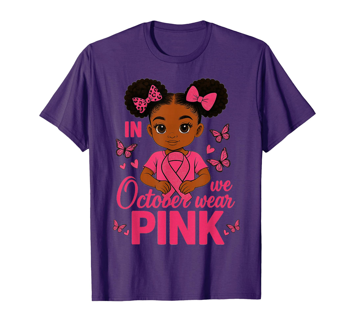 Messy Bun in October We Wear Pink Cute Black Girl Toddlers T-Shirt