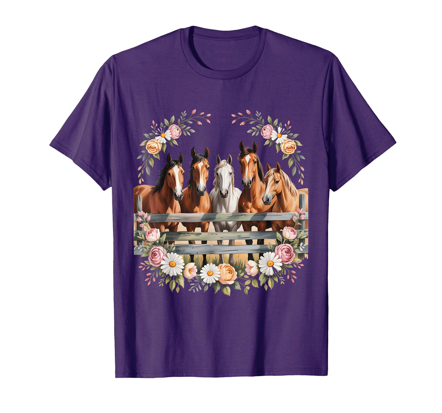 Wild Floral Horses For Men Women Kids Horse Lover T-Shirt