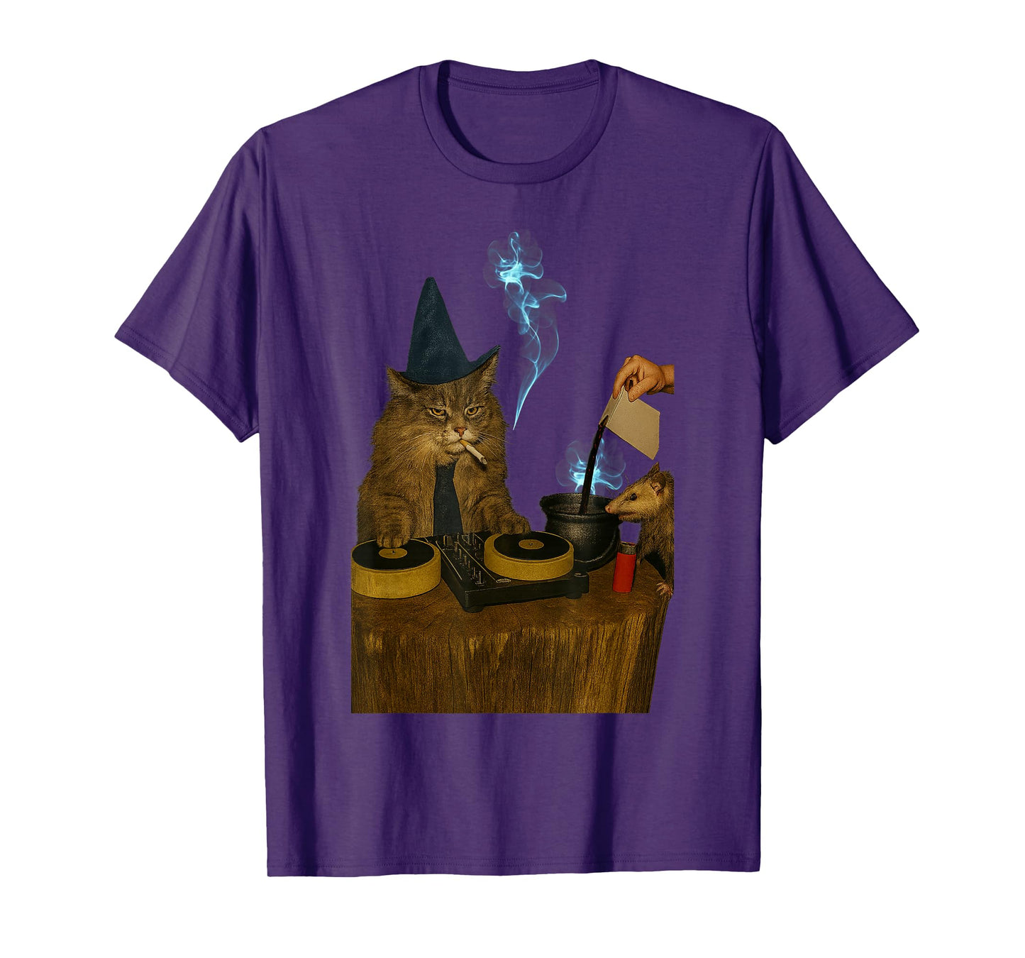 HUGvyn Halloween Funny DJ Cat Wizard Meme Spooky Cat Witch T-Shirt