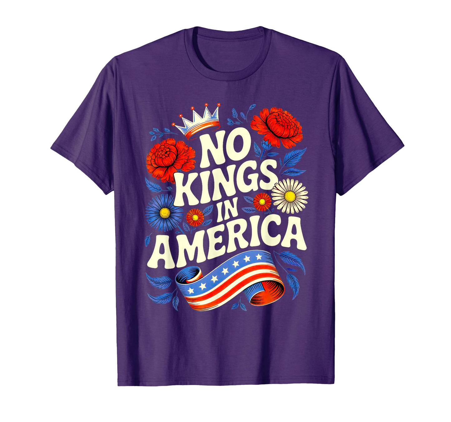 No Kings in American Protect Democracy 70s Floral Womens T-Shirt